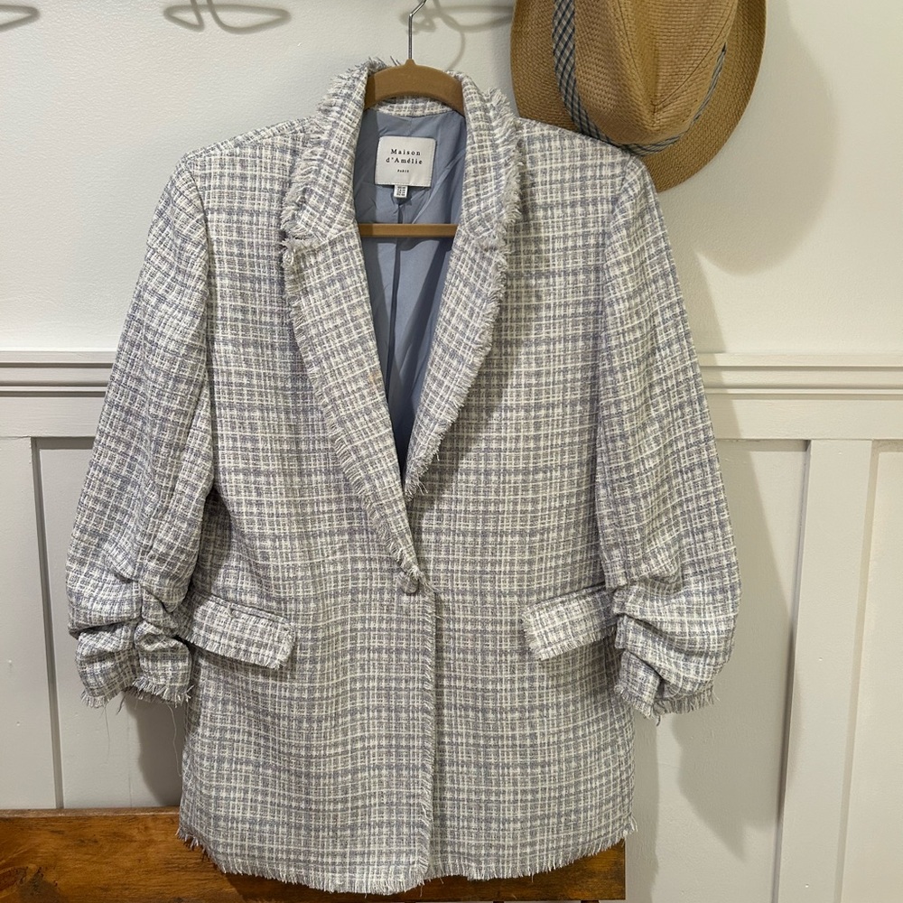 Women's light blue and white tweed Blazer Jacket NWOT